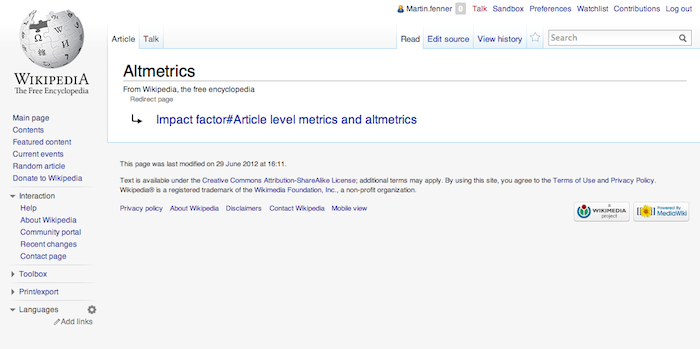 Wikipedia doesn’t think Altmetrics need their own page