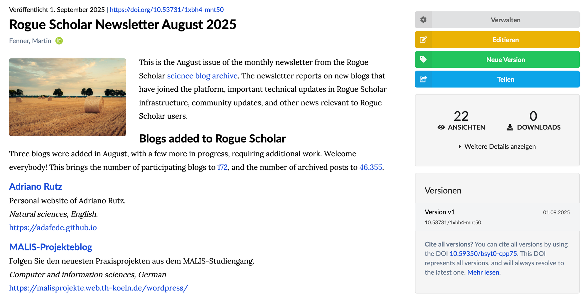 Rogue Scholar now registers DOIs with InvenioRDM