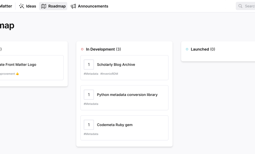 Launching the Front Matter Roadmap