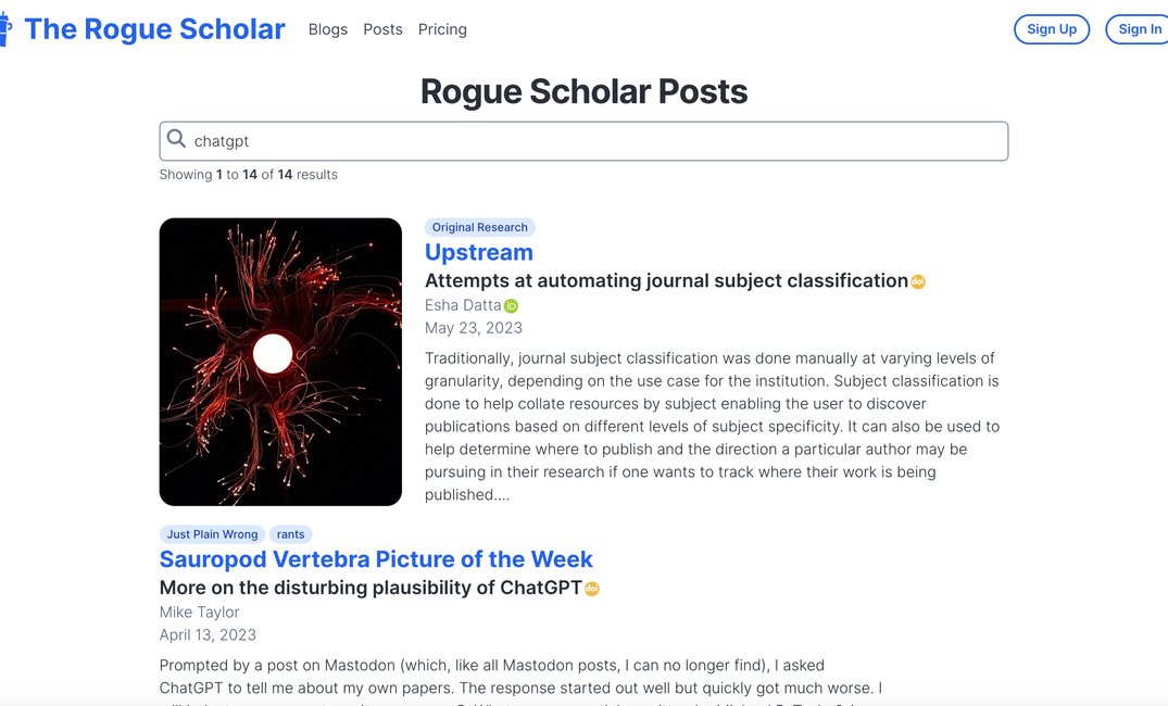 Full-text search added to the Rogue Scholar science blog archive