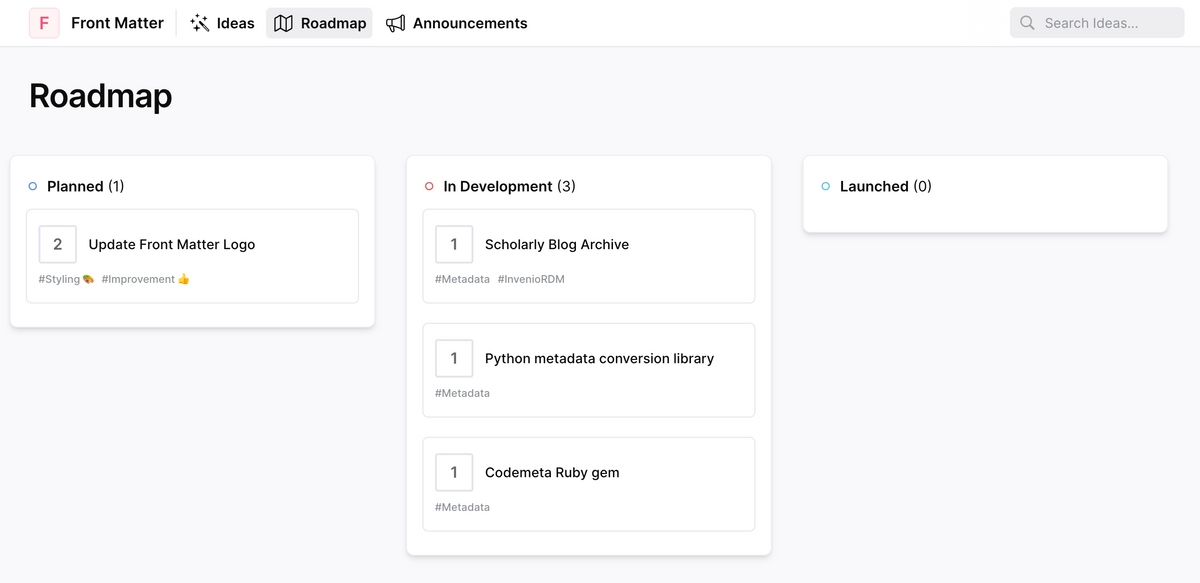 Launching the Front Matter Roadmap